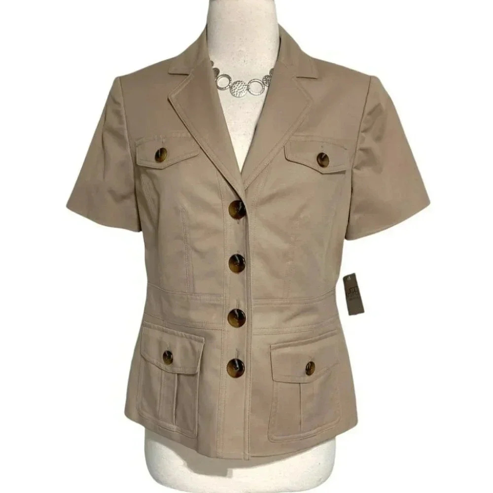 Kasper 6 khaki shot sleeve blazer NWT